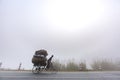 Bangladesh Ã¢â¬â January 06, 2014: On a foggy winter morning, a worker is transporting some goods in a van at Ranisankail,