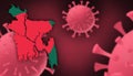 Bangladesh map with flag pattern on corona virus update on corona virus background, space for add text,information,report new