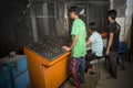 Bangladesh Ã¢â¬â May 19, 2015: From metal scrap to iron rod making steel factory machine operator at Demra, Dhaka, Bangladesh