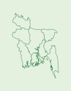 Bangladesh vector map with border lines of divisions using dark green color on light background illustration
