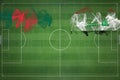 Bangladesh vs Iraq Soccer Match, national colors, national flags, soccer field, football game, Copy space