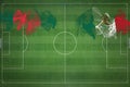 Bangladesh vs Mexico Soccer Match, national colors, national flags, soccer field, football game, Copy space