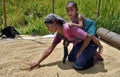 Indigenous farmers harvesting jhum rice in Bangladesh Royalty Free Stock Photo