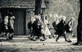 Young girls are walking together to attend the village school