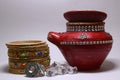 Bangle, nettle and beautiful pot made of clay for indian festival Karva Chauth