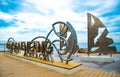 Bangsaen beach landmark area made of stainless steel