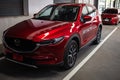 BANGSAN THAILAND MAY 2018 This car new cx 5 mazda brand japan red color on parking street for customer so parked in showroom thail Royalty Free Stock Photo