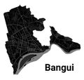 Bangui, Central African Republic map. Detailed black map of Bangui city poster with roads. Cityscape urban vector. Black land with Royalty Free Stock Photo