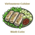 Banh cuon, vietnamese steamed rice noodle roll, vietnamese popular breakfast food. Isolated vector illustration Royalty Free Stock Photo