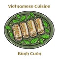 Banh cuon, vietnamese steamed rice noodle roll, vietnamese popular breakfast food. Isolated vector illustration