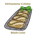 Banh cuon, vietnamese steamed rice noodle roll, vietnamese popular breakfast food. Isolated vector illustration Royalty Free Stock Photo