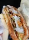 banh mi while preparing, Vietnamese style of sandwich