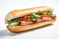 Banh Mi, Vietnamese sandwich made with a French baguette, pickled vegetables and meat, AI generative