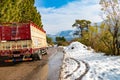 Banikhet, Dalhousie, Himachal Pradesh, India - January 2019. After consequences of heavy snowfall, Indian oil LPG truck on the