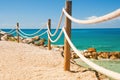 Banister railing on marine rope and wood Moraira Mediterranean sea