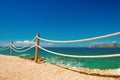 Banister railing on marine rope and wood Moraira Mediterranean sea