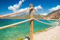 Banister railing on marine rope and wood Moraira Mediterranean sea