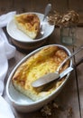 Banitsa, a traditional Bulgarian or Balkan filo pastry pie stuffed with feta cheese, sour milk and eggs. Rustic style.