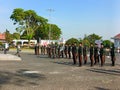 Banjarbaru-Indonesia, 13 August 2023: Approaching the commemoration of Independence Day, ceremonial officers routinely training