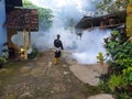Fumigation officers to eradicate mosquitoes in Banjarnegara, Indonesia on March 2, 2022