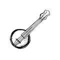 Banjo classical musical instrument vector illustration isolated. Symphony orchestra stringed Irish instrument ink hand Royalty Free Stock Photo