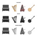 Banjo, piano, harp, metronome. Musical instruments set collection icons in cartoon,black,monochrome style vector symbol Royalty Free Stock Photo