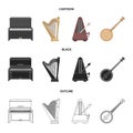 Banjo, piano, harp, metronome. Musical instruments set collection icons in cartoon,black,outline style vector symbol Royalty Free Stock Photo