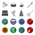 Banjo, piano, harp, metronome. Musical instruments set collection icons in monochrome,flat style vector symbol stock