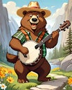 Banjo player dancing bear mountain trail performer Royalty Free Stock Photo