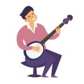 Banjo player vector colorful illustration. Banjo player characters cartoon flat style Royalty Free Stock Photo