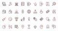 Bank account, finance, accounting analysis service and analytics red black thin line icons set