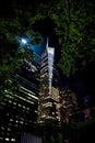 The Bank of America Tower seen from Bryant Park at Night - Manhattan, New York City Royalty Free Stock Photo
