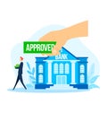 Bank approved business man flat credit, vector illustration. Success money loan for people finance investment, mortgage