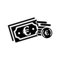 Bank, banking, cash, currency, euro money, finance, payment icon. Black vector graphics Royalty Free Stock Photo