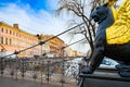 Bank Bridge is decorated with figures of griffins. Urban View of Saint Petersburg. Russia Royalty Free Stock Photo