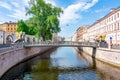 Bank bridge with golden-winged griffons over Griboyedov canal, Saint Petersburg, Russia Royalty Free Stock Photo