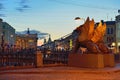 Bank bridge with griffins in Saint-Petersburg. White nights.