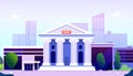 Bank building. Banking investment wealth growth symbols. Bank facade with columns on street government buildings