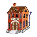 Bank building exterior illustration. Money saving and investing service. Financial institution modern building facade