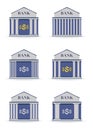 Bank building facade. Isolated on white background icon. Blue with column. Classic court flat vector illustration. Money and Royalty Free Stock Photo