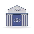 Bank building facade. Isolated on white background icon. Blue with column. Classic court flat vector illustration. Money and Royalty Free Stock Photo