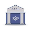 Bank building facade. Isolated on white background icon. Blue with column. Classic court flat vector illustration. Money and Royalty Free Stock Photo