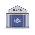 Bank building facade. Isolated on white background icon. Blue with column. Classic court flat vector illustration. Money and Royalty Free Stock Photo