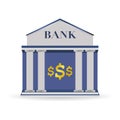 Bank building facade. Isolated on white background icon. Blue with column. Classic court flat vector illustration. Money and Royalty Free Stock Photo