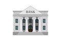 Bank building icon in flat style. Financing department vector illustration on isolated background. Courthouse with columns sign