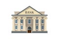 Bank building icon in flat style. Financing department vector illustration on isolated background. Courthouse with columns sign Royalty Free Stock Photo