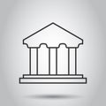 Bank building icon in flat style. Government architecture vector illustration on white background. Museum exterior business Royalty Free Stock Photo