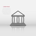 Bank building icon in flat style. Government architecture vector illustration on white background. Museum exterior business Royalty Free Stock Photo