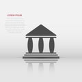 Bank building icon in flat style. Government architecture vector illustration on white background. Museum exterior business Royalty Free Stock Photo