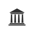 Bank building icon in flat style. Government architecture vector